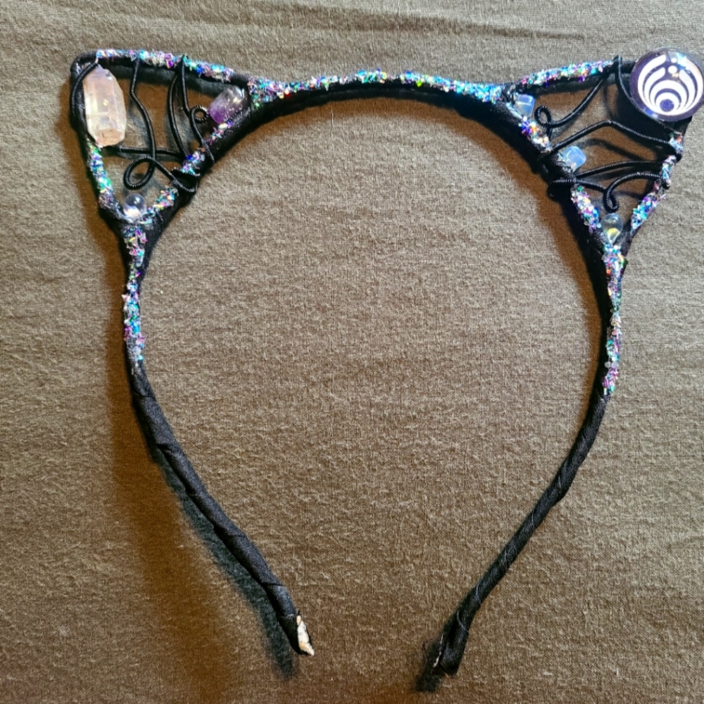Black and Multicolor Cat Ear Headband Bassnectar